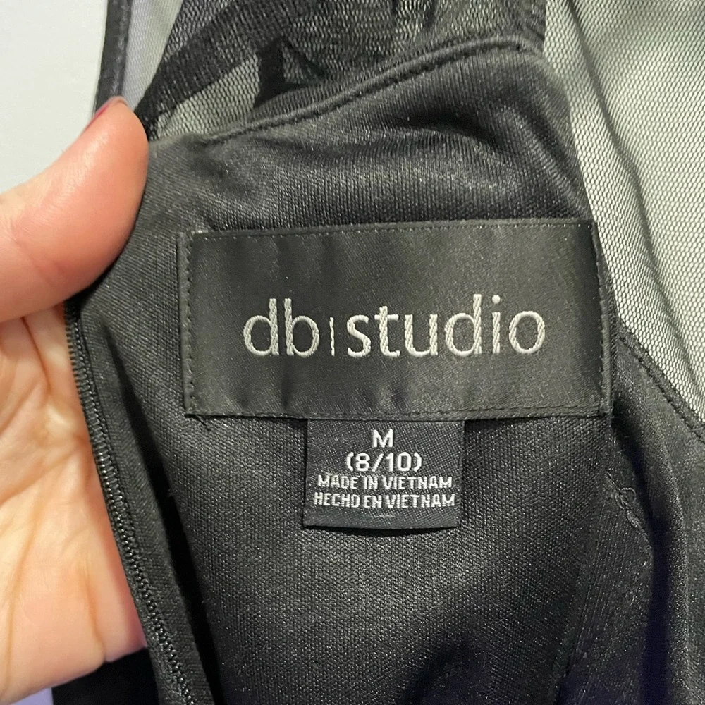 {DB Studio} black cocktail dress Women's Size M (8-10) mesh and lace details - Picture 6 of 6